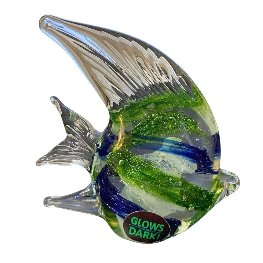 Art Glass Angel Fish Paperweight Figurine Glow In Dark 4